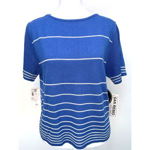 San Remo by Laura Knits Vintage NWT Women's Knit Sweater Blue w Stripes Size Med